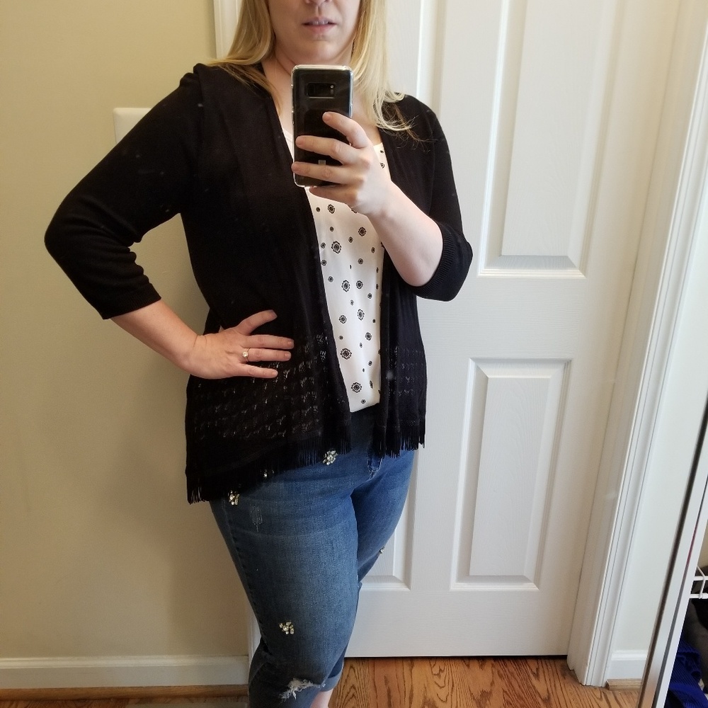 Black cardigan with fringe detailing